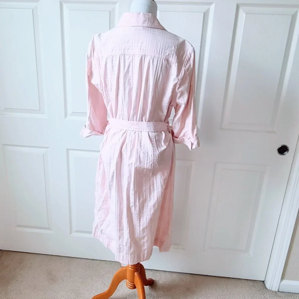 Burberry London Pink Embossed Plaid Belted Button Down Shirt Dress Women's Large - Picture 8 of 15